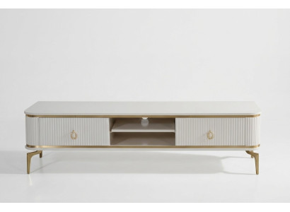 TV-Lowboard mit geriffelten Fronten, zwei Schubladen und offenem Regal