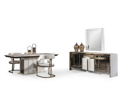 Modern Einrichtung Set Möbel Esstisch 4х Stühle Design Sideboard mit Spiegel