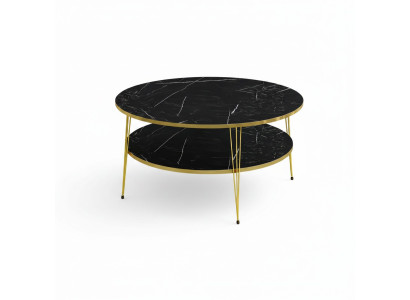 Holz-Couchtisch mit metallischen Goldbeinen – robust und edel