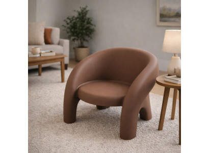 Moderner Lounge Sessel in Braun mit runder Form und hohem komfort