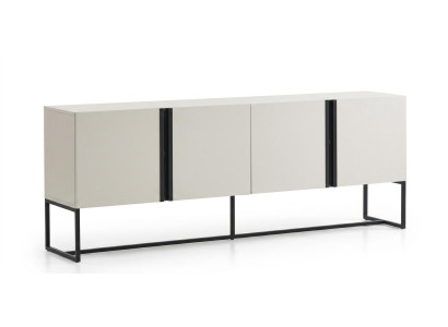 Skandinavisches Sideboard in Hellgrau mit schwarzem Metallgestell