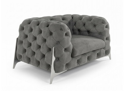 Grauer Sessel aus Textil Sessel mit Metallbeinen Luxuriöser Chesterfield
