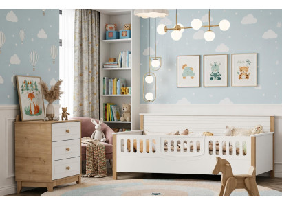Skandinavisches Kinderzimmer Set mit Bett und breiter Kommode