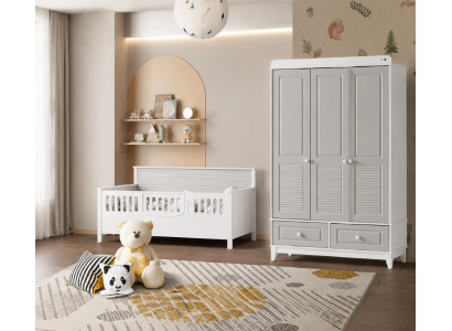 Skandinavisches Kinderzimmer-Set: Kinderbett & Kleiderschrank in Weiß