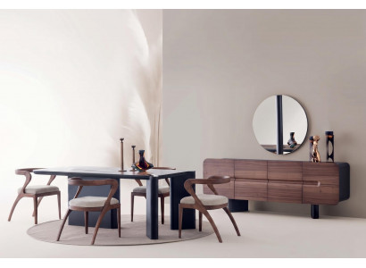 Esszimmer Set Esstisch Stühle Sideboard Spiegel Modern Braun Luxus