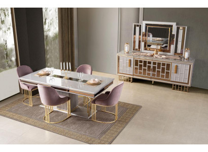 Esszimmer Set Esstisch 4x Stühle Moderner Stil Grau Komfortabel Schick