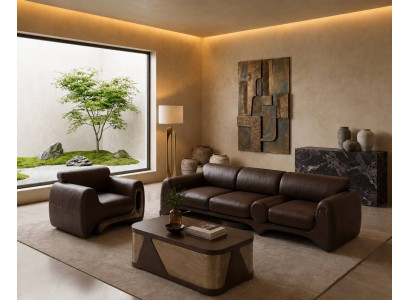 Exklusive Braune Ledergarnitur Modernes Ledersofa Relaxsessel 2tlg