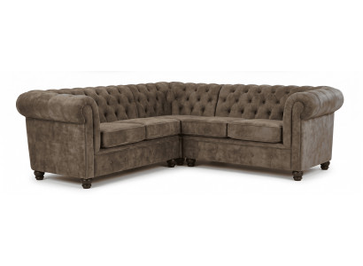 Braunes L-förmiges Ecksofa Ledersofa Chesterfield klassisch Wohnzimmermöbel
