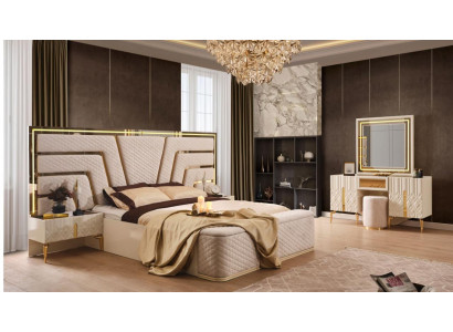Schlafzimmer Set Bett 2x Nachttische Beige Moderner Still Praktisch