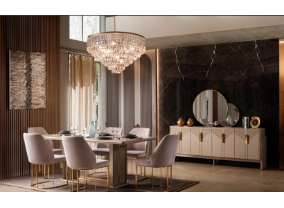 Esszimmer Set Esstisch 6x Stühle Beige Moderner Still Praktisch Schick