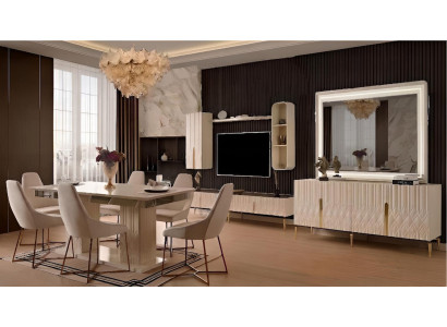 Esszimmer Set Esstisch 6x Stühle Beige Moderner Stil Elegant Schick