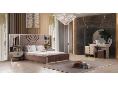 Schlafzimmer Set Bett 2x Nachttische Schminktisch mit Spiegel Beige