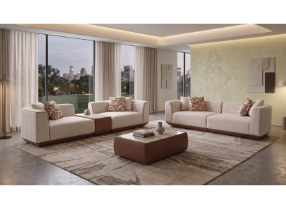 Modulares 3 Sitzer Sofa Set mit Funktionstisch Beige Couch Möbel Polster