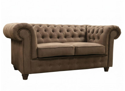 Braunes 2-Sitzer-Sofa  Klassisches Stoffsofa  Chesterfield Wohnzimmer