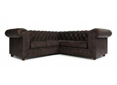 Braunes Ecksofa in L-Form Gestepptes Stoffsofa Chesterfield Klassiker