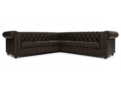 Großes dunkelbraunes Ecksofa in L-Form Chesterfield Klassisches gestepptes