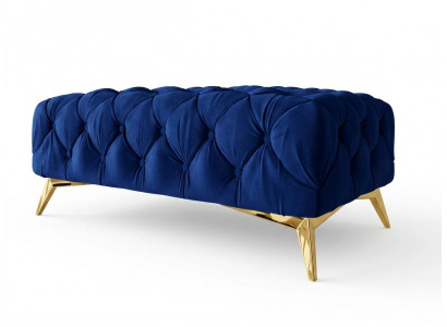 Luxuriöser blauer Hocker mit goldenen Beinen weicher Fußhocker Wohnzimmer