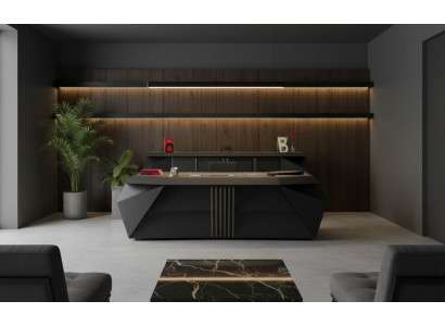 Exklusiver Schreibtisch Schwarz mit Design Gestell Chefbüro