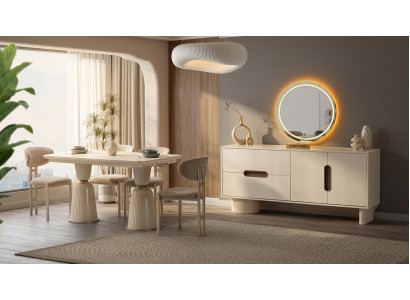 Esszimmer-Set Esstisch 4x Stühle Sideboard Spiegel Modern Beige