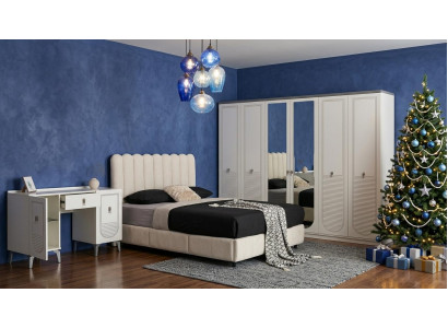 Schlafzimmer-Set Bett Kopfteil Kommode Schrank Modern Weiß