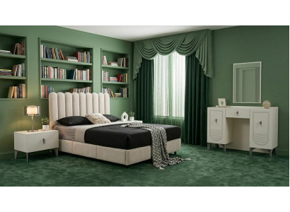 Schlafzimmer-Set Bett Kopfteil 2x Nachttische Kommode Modern Weiß