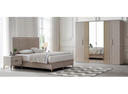 Luxuriöse Schlafzimmer Garnitur Textilbett 2x Nachtkonsolen Schrank