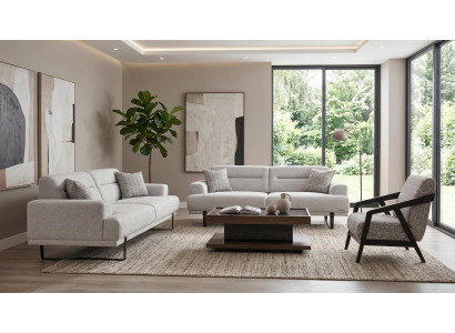 Modernes Designer Dallas Sofa Set Sessel Couchtisch Grau Wohnzimmer
