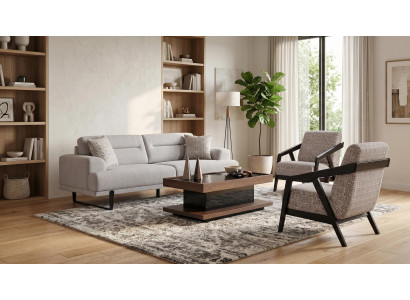 Sofa Set mit Sessel Couchtisch Grau Designer Wohnzimmer modern