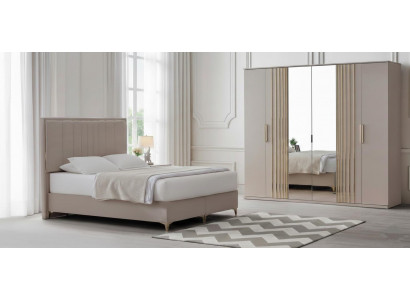 Stilvolles Schlafzimmer Set Stoffbett Designer Kleiderschrank 2tlg