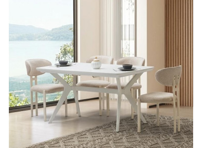 Esszimmer-Set Esstisch 4x Stühle Weiß Holz Komfortabel Modern