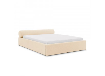 Großes beiges Bett 200 x 200  Doppelbett aus Stoff  Bettrahmen Schlafzimmer
