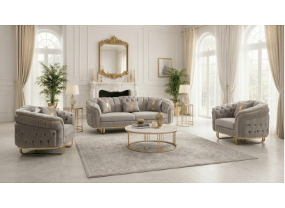 Hellgraue Premium Couchgarnitur Stilvoller 3-Sitzer 2x Edle Sessel