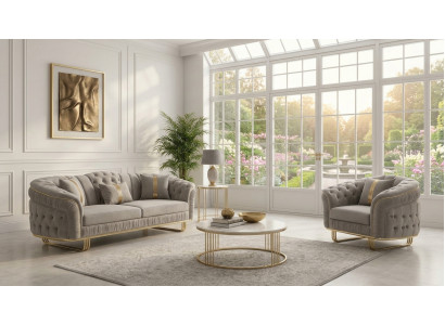 Hellgraue Textilgarnitur Designer Couch 3-Sitzer Luxus Sessel