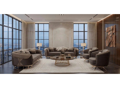 Elegante Graue Polstergarnitur Designer 3-Sitzer Edle Loungesessel