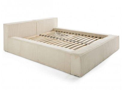 Beiges Doppelbett 200 x 200 großes Stoffbett Bettrahmen Schlafzimmermöbel