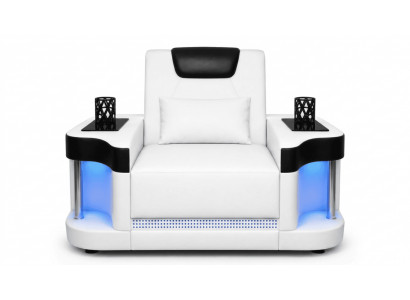Sessel Modern Weiß Schwarz LED Premium Sessel Relaxsessel Komfort
