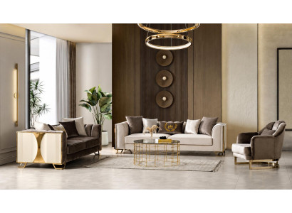 Beige-braunes Sofa set 3-Sitzer Sofa Sessel Wohnzimmer Weich modern