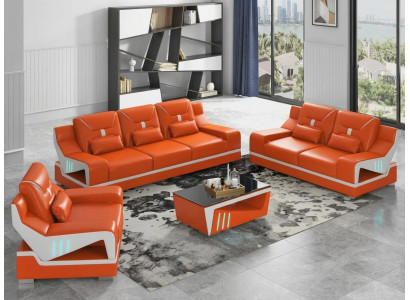 Moderner Wohnzimmer Set 3-Sitzer 2-Sitzer Sofa Sessel Orange Weiß