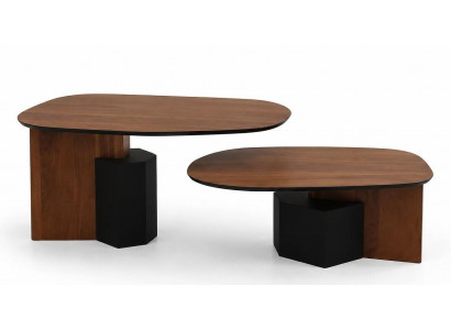 Doppel-Couchtisch Modern Schwarz Kombiniert Beistelltisch Asymmetrisch