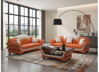 Modern Sofa Set 3-Sitzer 2-Sitzer Orange Weiß Wohnzimmer Couch Design
