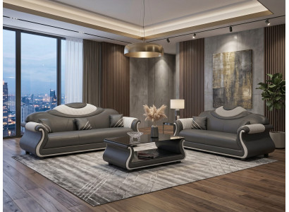 Elegantes Sofa Set 3-Sitzer 2-Sitzer Schwarz Weiß Modern Wohnzimmer