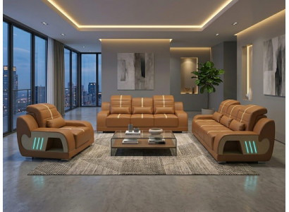 Leder Sofa Set 3+3+1 Modern Braun Couch Design Led Polstergarnitur