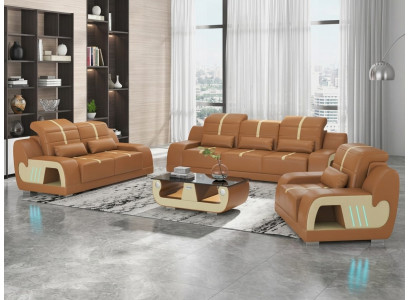 Leder Sofa Set 3+2+1 Modern Braun Couch Design Led Polstergarnitur