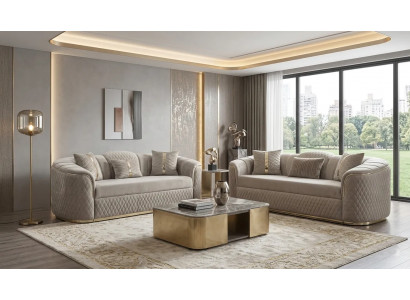 Hellgraue Stylische Sofagarnitur Designer 3-Sitzer Polstersofa 2tlg