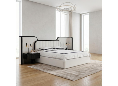 Bett Set Modern Weiß Schwarz Elegant Polsterbett Nachtkommoden