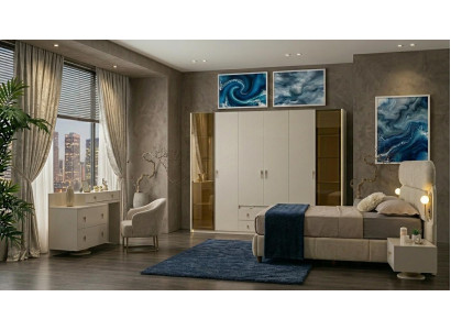 Schlafzimmer-Set Schrank Bett Kopfteil Kommode 2x Nachttische Modern