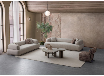 Modernes Beige Wohnzimmer Set Sofa Dreisitzer mit Designer Sessel