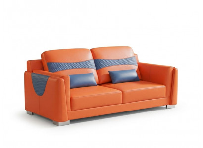 Leder Sofa 2 Sitzer Modern Orange Couch Design Polstersofa Wohnzimmer *