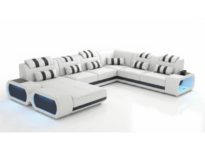 Modern Wohnlandschaft U-Form Weiß LED Sofa Set Couch Exklusiv Design *