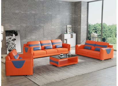 Leder Sofa Set 3+2+1 Modern Orange Komfort Sessel Design Wohnzimmer *